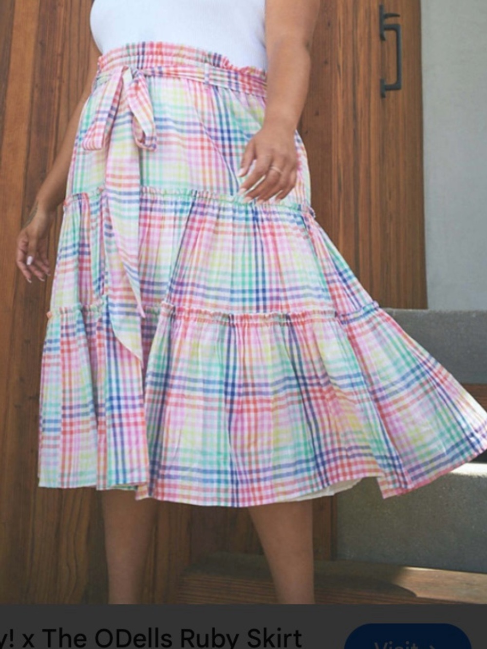The O'Dells x oh joy Ruby skirt rainbow picnic plaid tiered size 1X Lined